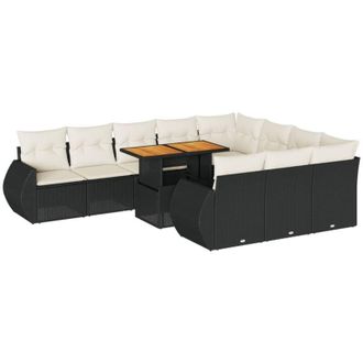 vidaXL Set De Sof&aacute;s De Jard&iacute;n 11 Pzas Y Cojines Rat&aacute;n Sint&eacute;tico Negro Vidaxl