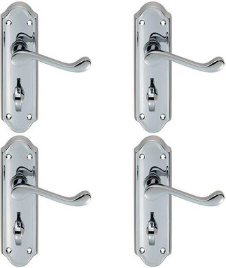 Loops 4x PAIR Victorian Upturned Lever on Bathroom Backplate 168 x 47mm Chrome