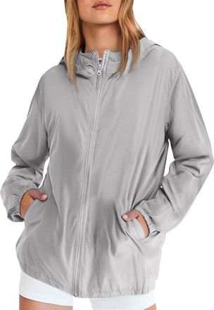 Generic lightweight raincoat women plus size Solid Color ladies waterproof jackets with hood Fashion Full Zip trench coats Outdoor Long Sleeve womens hiking j