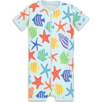 primary Baby Organic Zip Shortie In Seasonal Prints in Saltwater Under The Sea at Nordstrom, Size Newborn