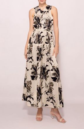 Melloday Floral Print Maxi Dress in White Black Floral at Nordstrom, Size X-Small