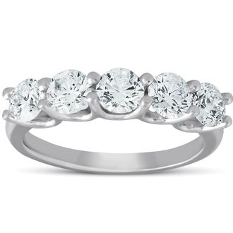 Pompeii3 1 1/2 Ct Diamond Five Stone U Prong Wedding Ring 14k White Gold