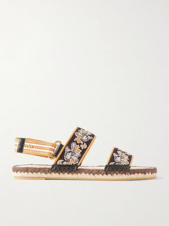Valentino Garavani Espadrillas In Tela Ricamata Con Finiture In Pelle - Verde