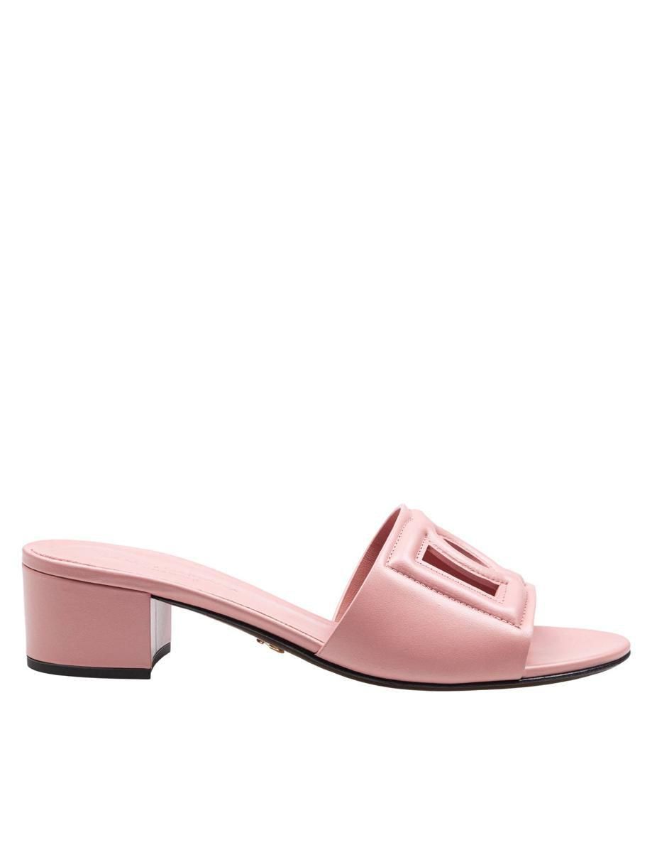 【DOLCE & GABBANA】Calfskin mules with DG logo Calfskin slides with DG logo in White for Women