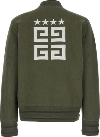 Givenchy Mens Green Wool Sweatshirt With Bomber Collar Coat