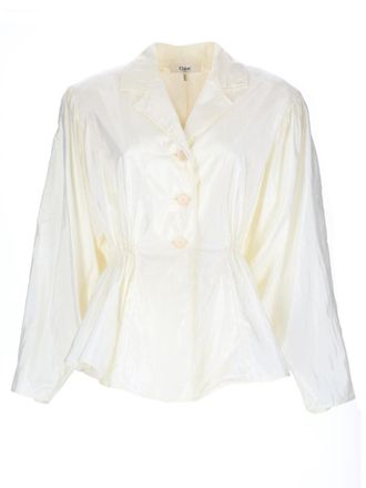 Chlo&eacute; White Solid Notched Lapel Top