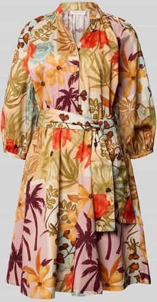 Christian Berg Knielanges Hemdblusenkleid im Allover-Look mit Bindeg&uuml;rtel in Camel, Gr&ouml;&szlig;e 34