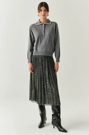 Exquise Maleah Trim Collar Sweater in Grey at Nordstrom, Size Medium