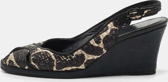 Stuart Weitzman Black/white Raffia Wedge Sandals