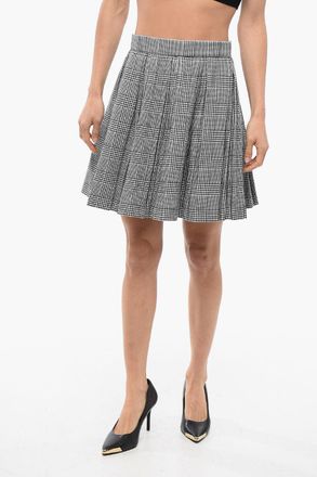 Balmain Minigonna Pliss&egrave; in Misto Lana Vergine con Motivo District Check Balmain