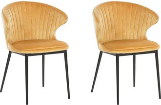 Beliani Beliani - Conjunto De 2 Sillas De Comedor Tapizadas En Terciopelo Amarillo Con Patas Negras Estilo Retro Industrial Augusta