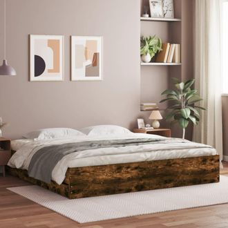 vidaXL Cama Con Cajones Madera De Ingenier&iacute;a Roble Ahumado 160x200 Cm Vidaxl