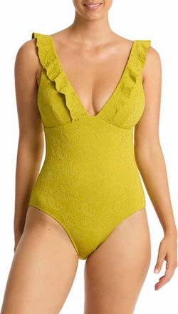 Sea Level Australia Womens Interlace Frill One Piece In Chartreuse