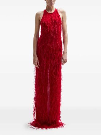 Atu Body Couture Ember feather halterneck maxi dress - Red