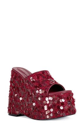 Azalea Wang Betsey Sequin Platform Wedge Sandal in Red at Nordstrom, Size 6.5
