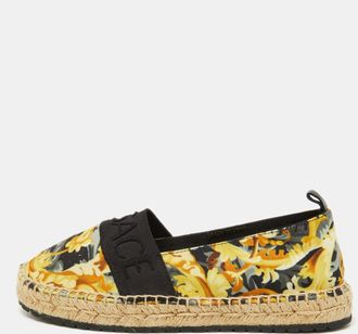 Versace Multicolor Baroccoo Print Canvas Slip On Espadrille Flats