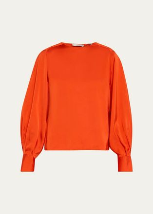 Vince Satin Tie-Neck Raglan Top