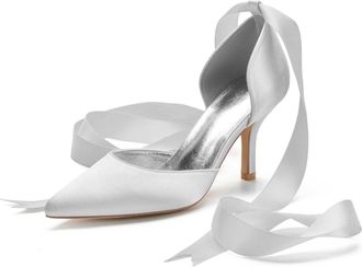 Generic Wedding Bridal Shoes Womens High Heel Pointed Toe Bridal Stiletto Office Special Dress Party Shoes 8Cm,Silver,10 UK