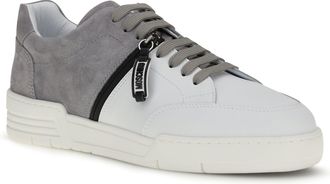 Moschino Mens Leather Sneakers Grigio+bianco+nero