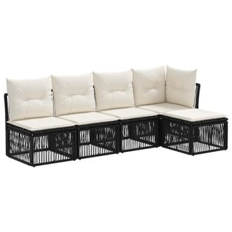 vidaXL Conjunto De Sof&aacute;s De Jard&iacute;n 5 Pcs Negro Rat&aacute;n Sint&eacute;tico Vidaxl
