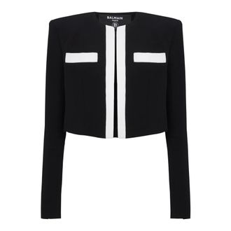 Balmain Blazers, female, Black, S, Two-tone Crepe Spencer Jacket