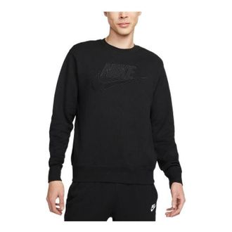 Nike Mens Nike Solid Color Logo Printing Round Neck Long Sleeves Black DQ4584-010