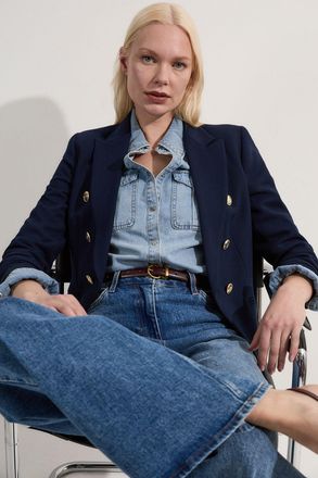 Karen Millen Womens Petite Tailored Button Military Blazer - Navy - Size 16 UK