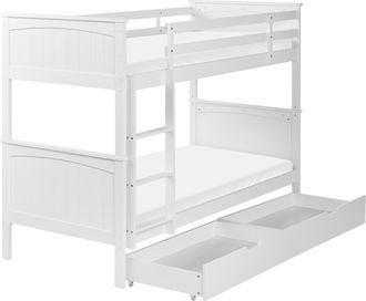 Beliani Litera De Madera Blanca Con Escalera Y Cajones 90 X 200 Cm Dise&ntilde;o Escandinavo Albon