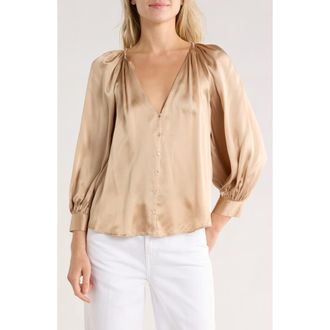 L'agence Kaili Balloon Sleeve Silk Button-Up Shirt in Almond at Nordstrom Rack, Size Xx-Small