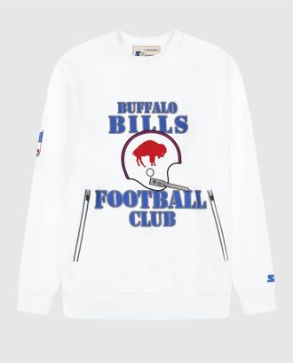 Starter Mens Buffalo Bills Crew Neck Sweatshirt With Zip Pockets In White