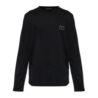 Dolce & Gabbana Long Sleeve Tops, male, Black, Size: 2XL Long-sleeved T-shirt with logo tag