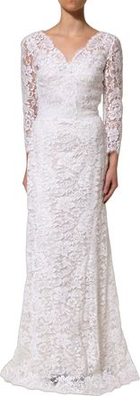 Dolce & Gabbana Womens Floral Lace Gown White Cotton Nylon Viscose