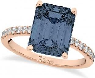 Allurez Emerald-Cut Gray Spinel & Diamond Engagement Ring 14k Rose Gold (2.96ct)