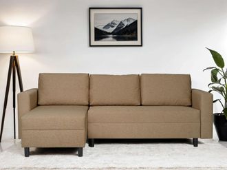HOME AFFAIRE Ecksofa »GLENOE Schlafsofa mit Bettkasten, Recamiere beidseitig montierbar« L-Form, Masse B/T/H: 230/135/84,5 cm, Velvet & Struktur weich