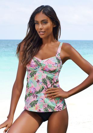 s.Oliver B&uuml;gel-Tankini-Top S.OLIVER Azalea, Damen, Gr. 38, Cup E, rosa (rose, bedruckt), Microfaser, Microfaser, Recycling-Polyamid, floral, Bikini-Oberteile B