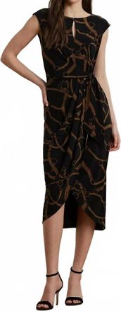 Ralph Lauren Belting-Print Jersey Tie-Front Dress In Black/tan