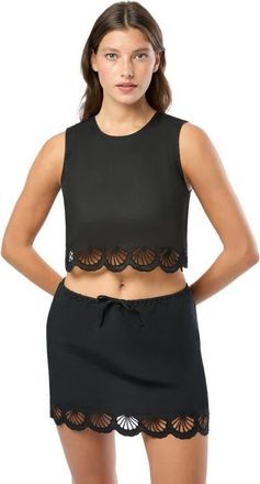 Onia Air Linen Scallop Tank Top in Black at Nordstrom, Size Large