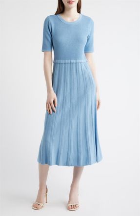Elie Tahari The Vesper Mixed Stitch Midi Sweater Dress in Fountain Blue at Nordstrom, Size X-Small