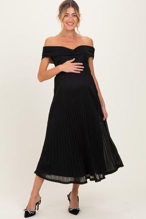 Pinkblush Shimmer Off Shoulder Pleated Midi Dress in Black at Nordstrom, Size Small