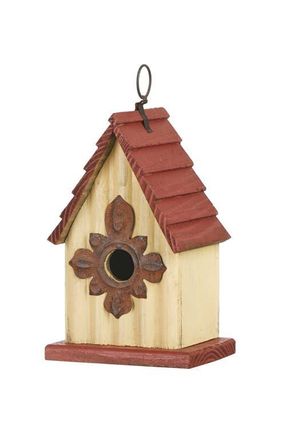 Glitzhome Distressed Solid Wood Decorative Outdoor Garden Birdhouse with 3D Flower or Maple in Red at Nordstrom, Size Medium