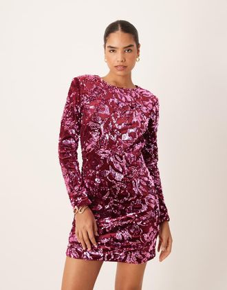 Vero Moda Vestito corto in paillettes e velluto rosa scuro