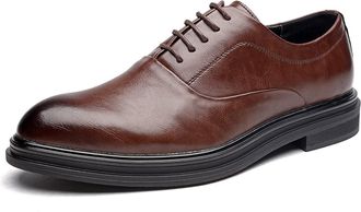 Generic Dress Oxford Formal Shoes for Men Lace Up Black Round Burnished Toe Faux Leather Non Slip Anti-Slip Slip Resistant Rubber Sole Classic(Brown,10.5 UK)