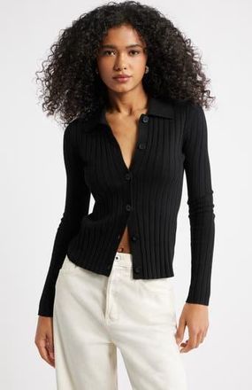 Open Edit Collared Rib Cardigan in Black at Nordstrom Rack, Size Xx-Small