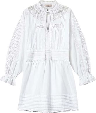 Twinset Witte Jurk met Striksluiting en Elastische Manchetten - Dames - Korte kleedjes - Wit - L - Leer - Kleedjes