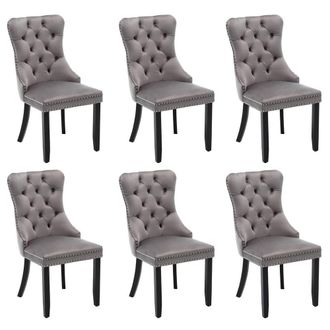 Merax Set of 6 Velvet Button Tufted Dining Chairs with Wood Legs in Grey