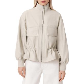 AllSaints Flor Leather Peplum Jacket in Off White at Nordstrom, Size 12 Us