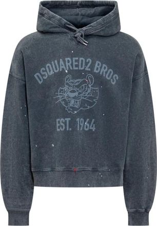 Dsquared2 Blauwe Hoodie met Vintage Washed Design - Heren - Hoodies - Blauw - S - Katoen - Hoodies & sweatvesten