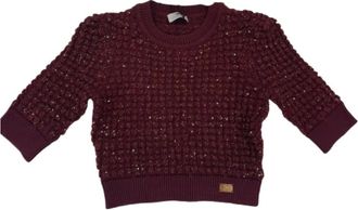 Elisabetta Franchi Round-neck Knitwear, female, Brown, Size: M Boucl&eacute; Knit Top with Sequins