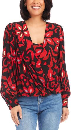 Karen Kane Printed Crossover Top In Red