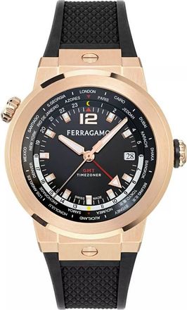 Ferragamo F-80 GMT Quartz Black Dial Mens Watch SFHA00324